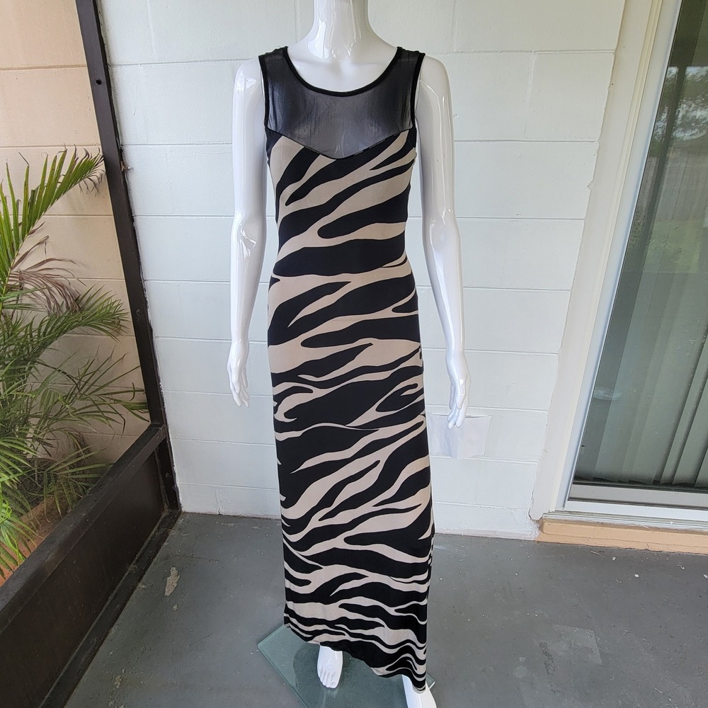 Charlotte Russe Animal Print Maxi Dress Black Tan Zebra Women S Y2K Bodycon